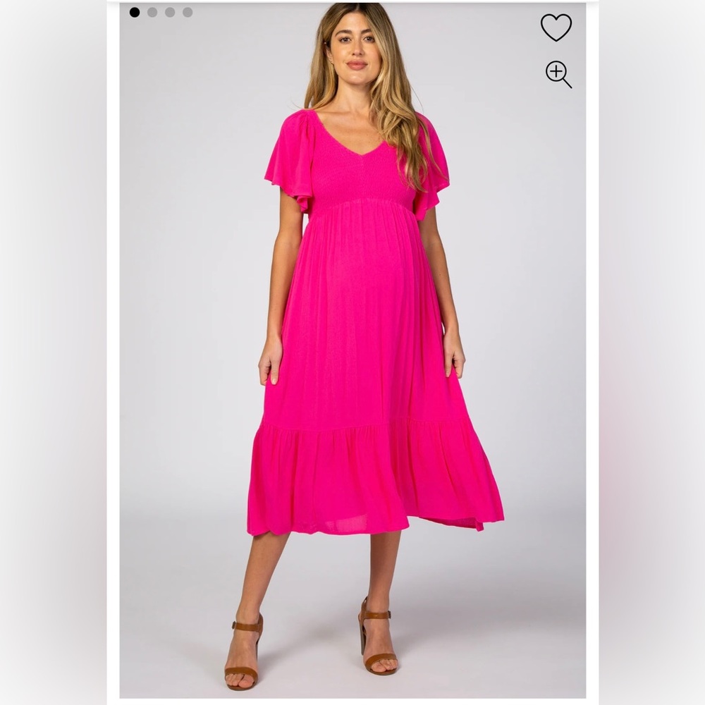 Fuchsia smocked ruffle maternity dress